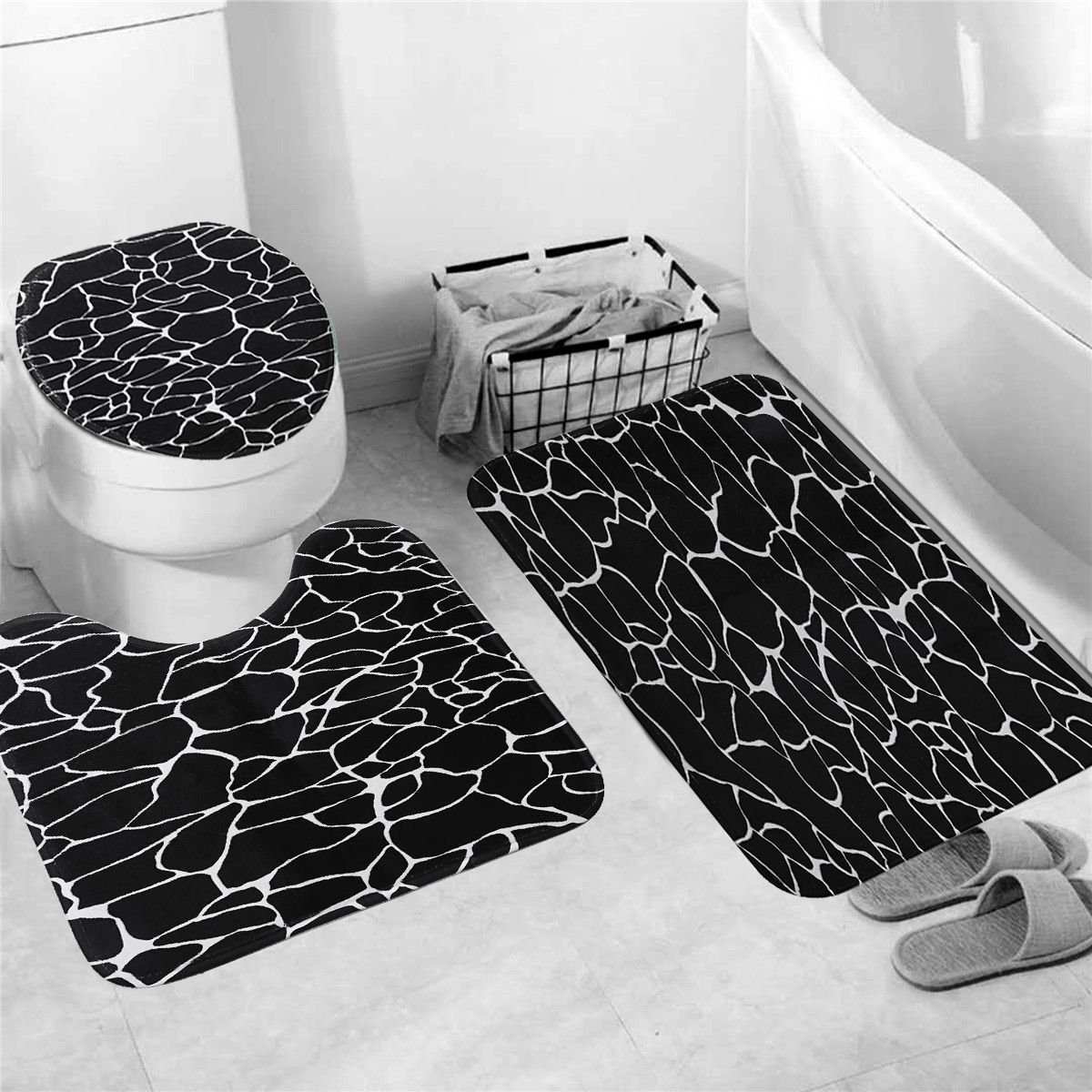 Rideau de douche en marbre Imperméable Salle de bains Tapis de bain Tapis Tapis Couvercle Toilette Couvertures