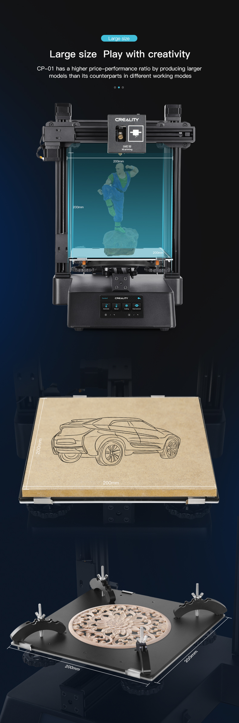Creality 3D® CP-01 3-in-1 DIY เครื่องพิมพ์ 3 มิติแบบแยกส่วนเครื่อง ชุด รองรับการแกะสลักเลเซอร์ / CNC การตัดขนาดก