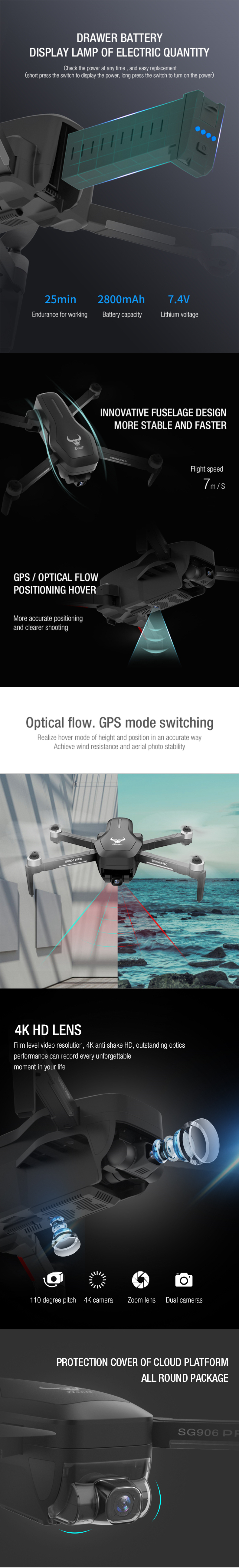 ZLRC SG906 Pro 5G WIFI FPV With 4K HD Camera 2-Axis Gimbal Optical Flow Positioning Brushless RC Drone Quadcopter RTF