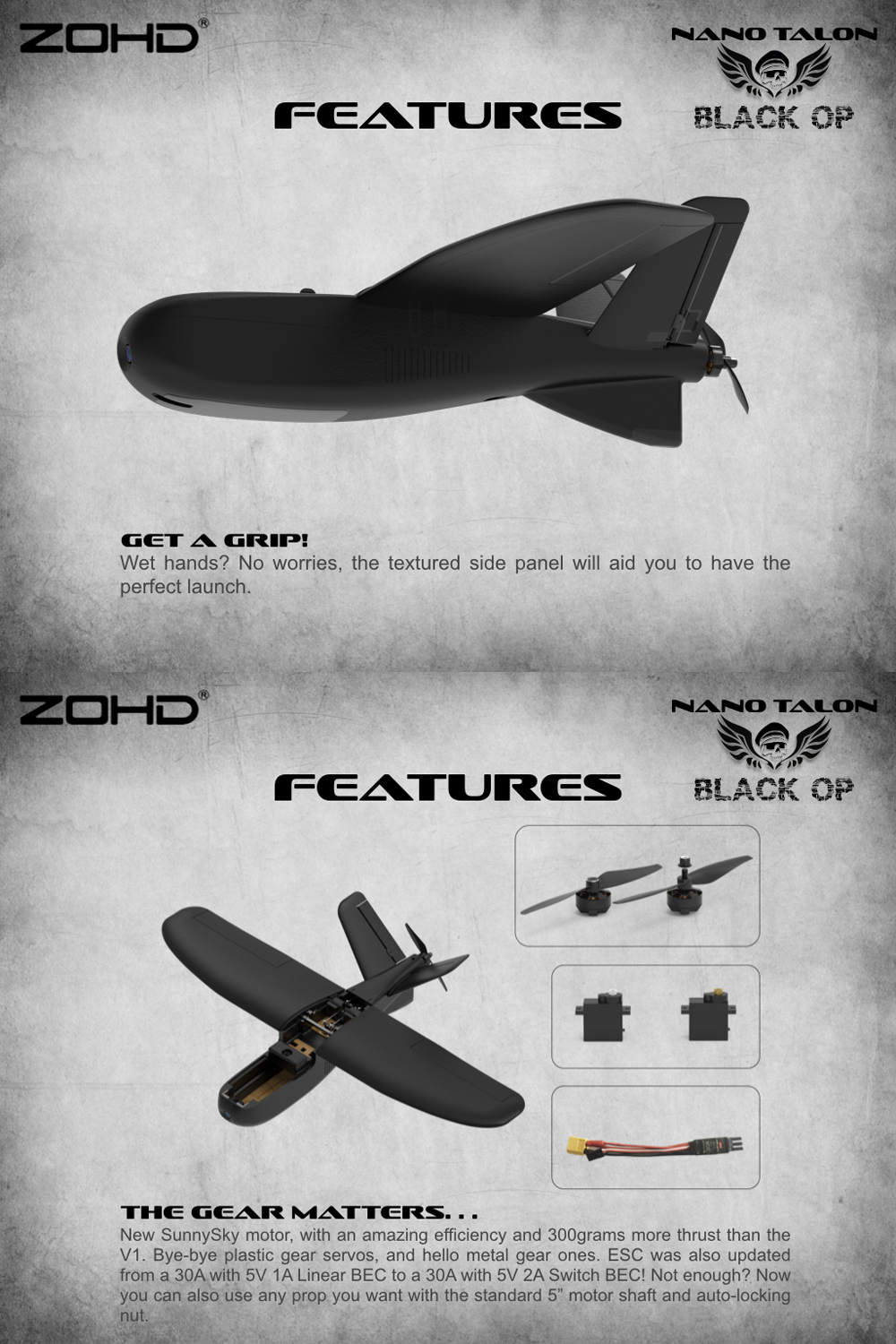 ZOHD Nano Talon Black OP 860mm Wingspan AIO V-Tail EPP FPV Wing RC Airplane PNP/With FPV Ready Limited Edition