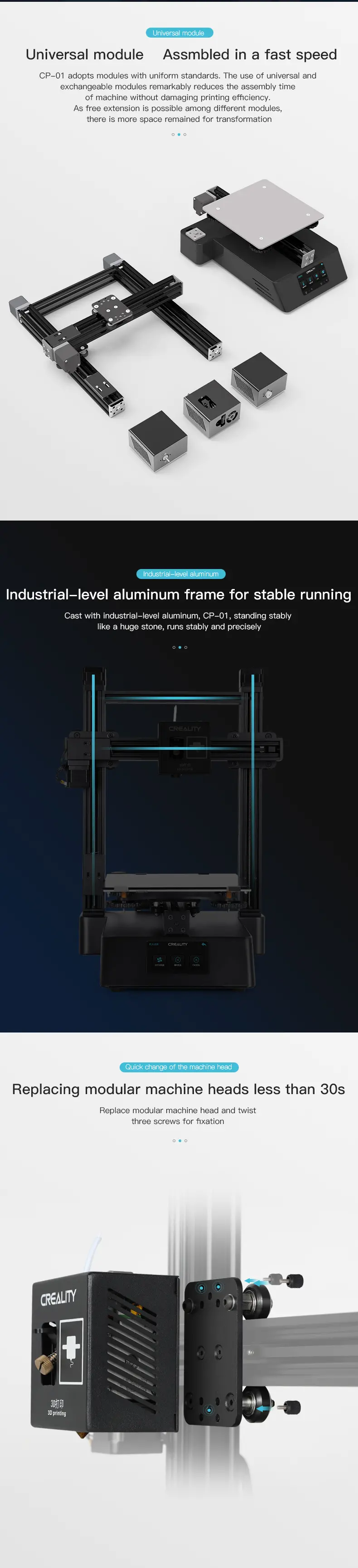 Creality 3D® CP-01 3-in-1 DIY เครื่องพิมพ์ 3 มิติแบบแยกส่วนเครื่อง ชุด รองรับการแกะสลักเลเซอร์ / CNC การตัดขนาดก