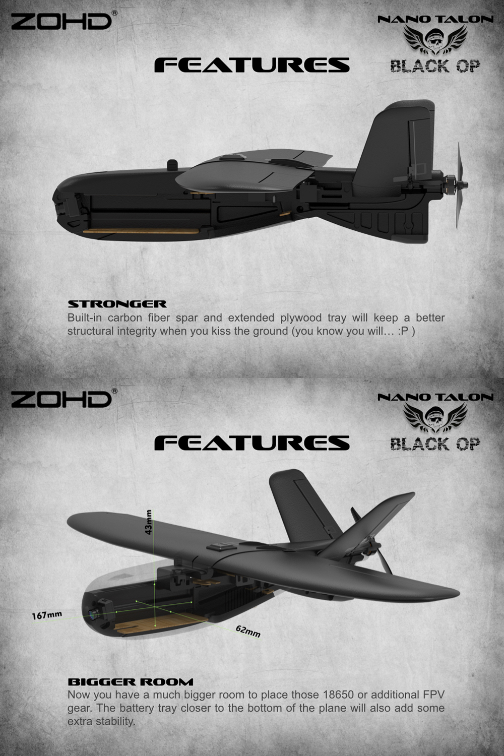 ZOHD Nano Talon Black OP 860mm Wingspan AIO V-Tail EPP FPV Wing RC Airplane PNP/With FPV Ready Limited Edition