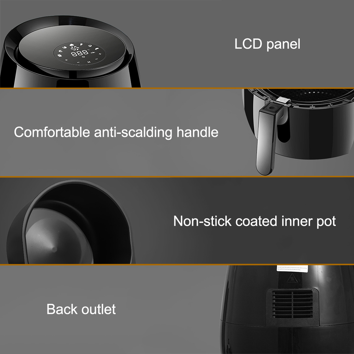 1400W 5.2L Multi-Purpose Eletric Deep Air Fryer Temperature Control Oil Free LCD Touch Screen