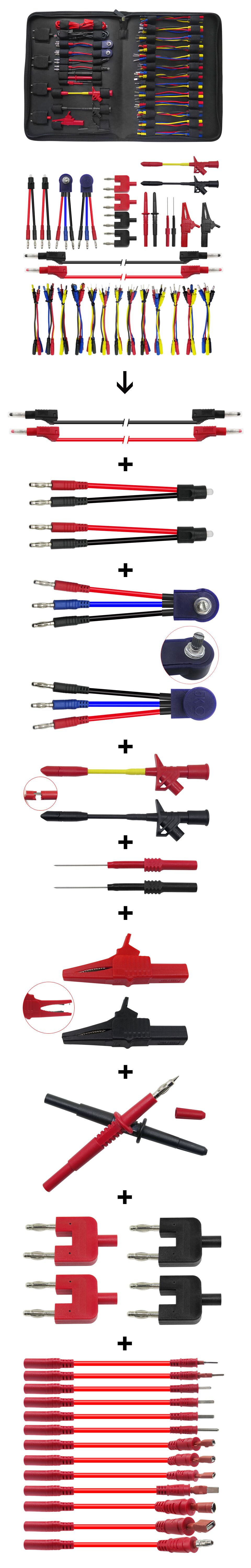 Cleqee P1970 70pcs Whole Set Multimeter Test Lead Kits Set Essential Automotive Electronic Connectors Cables Hand Tool Tester