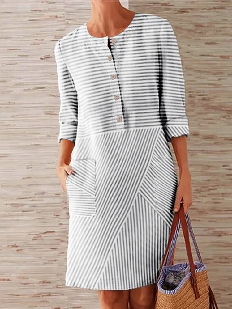 Robe rayée à manches longues pour femmes