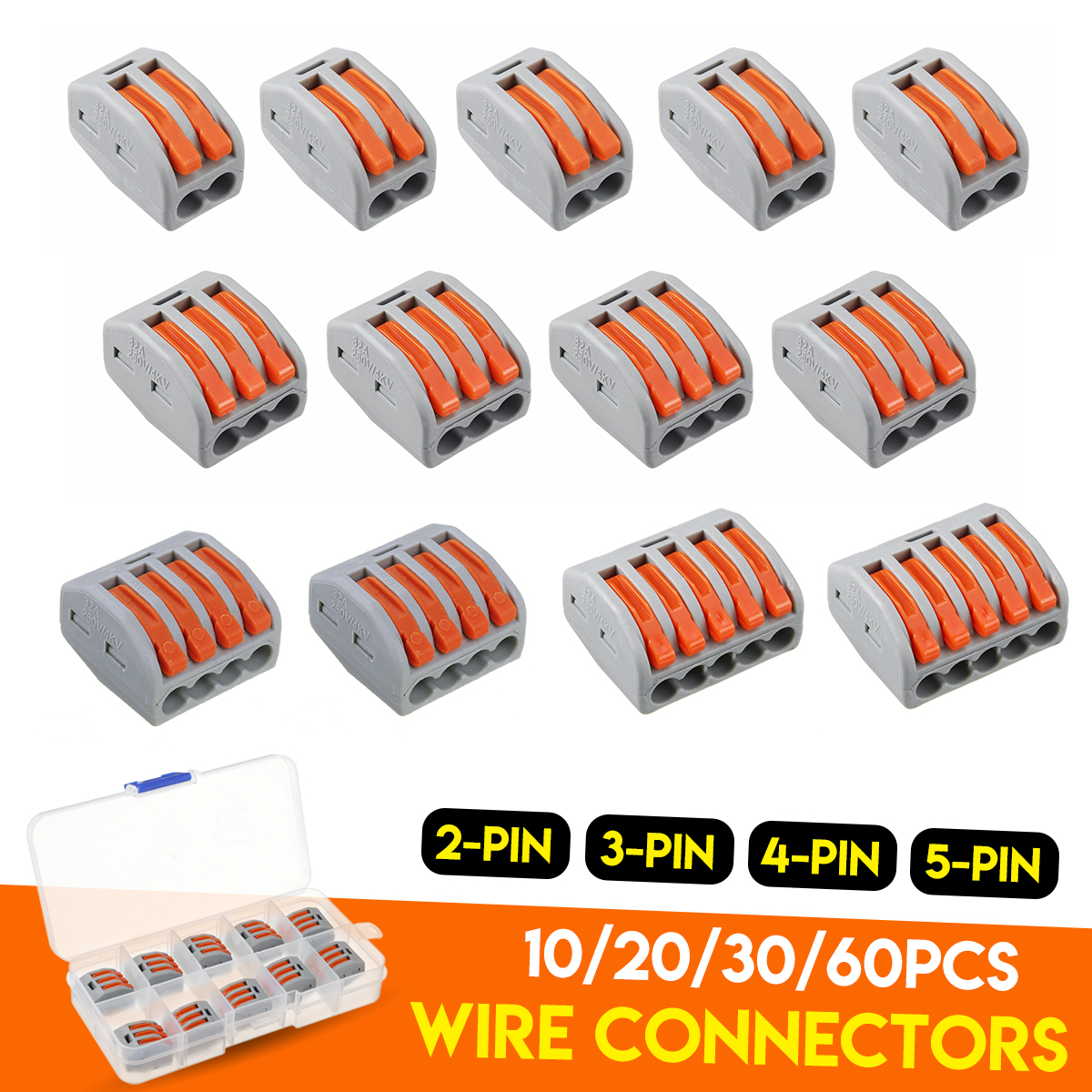 2/3/4 / 5Pin Wire Connettore Terminale Block Conduttore Threader Splitter Universal Connettores Terminali Cavo elettrico Cavo Connettore