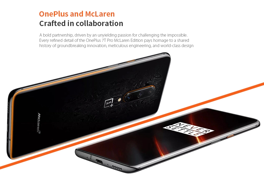 OnePlus 7T Pro McLaren Edition Global Version 6,67 polegadas 90Hz Display AMOLED fluido HDR10 + Android 10 NFC 4085mAh 48MP Câmeras traseiras triplas 12GB 256GB UFS 3.0 Snapdragon 855 Plus 4G Smartphone