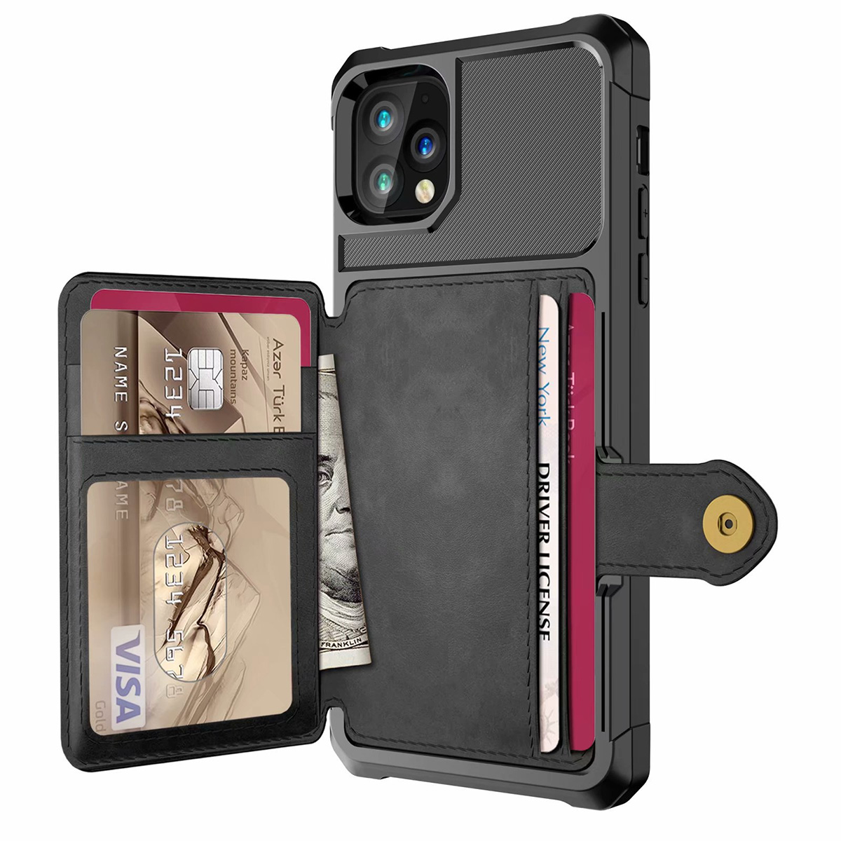 De luxe Armor Adsorption Magnétique Multi Fentes Pour Cartes Stand En Cuir PU Antichoc Portefeuille Étui De Protection pour iPhone 11 / Pro / Pro Max