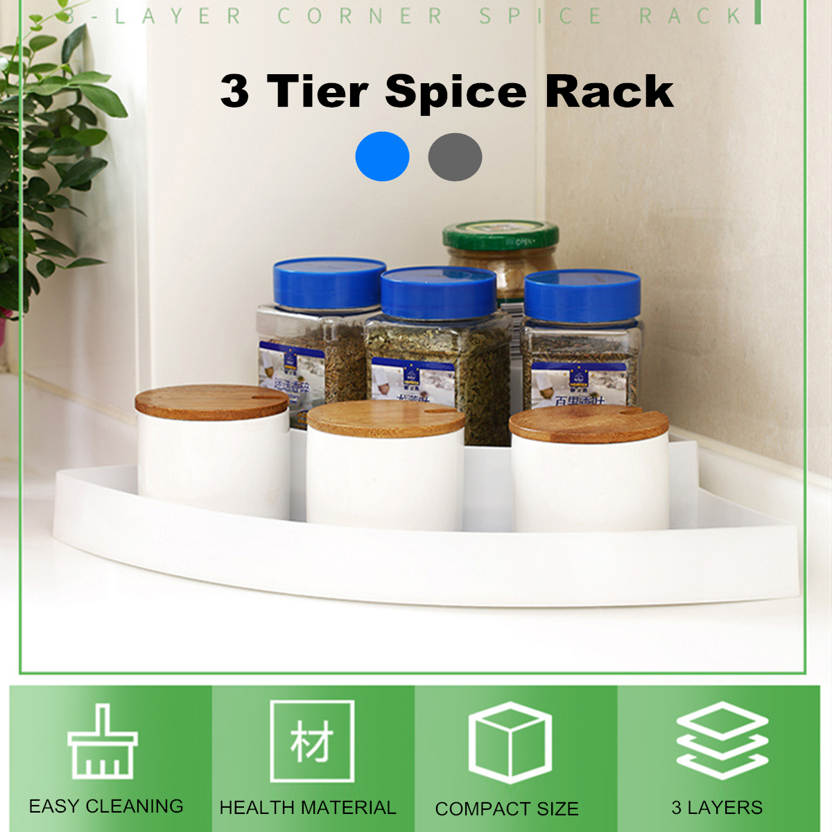 3-Tiered Stepping Rack PP Seasoning Storage Rack Household Items Kitchen Storage