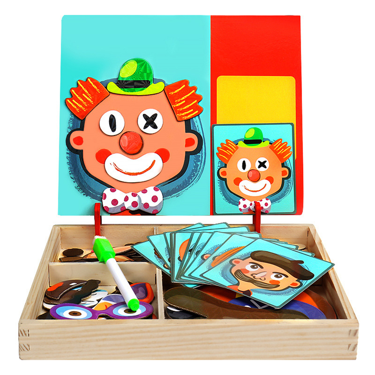 Jogo de quebra-cabeça magnético 3D de madeira Animais dos desenhos animados Jigsaw Puzzle Dressup Caixa Crianças Brinquedos de desenvolvimento educacional Presentes para crianças Estudantes