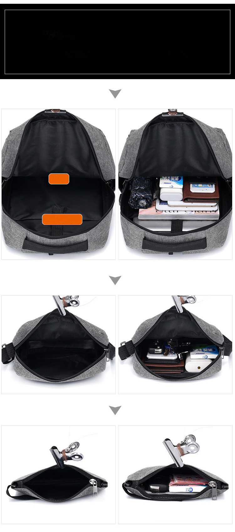 3 pieces bag 20.8l range 15.6-inch USB charging laptop bag against waterproof shoulder bag pen bag for camping travel