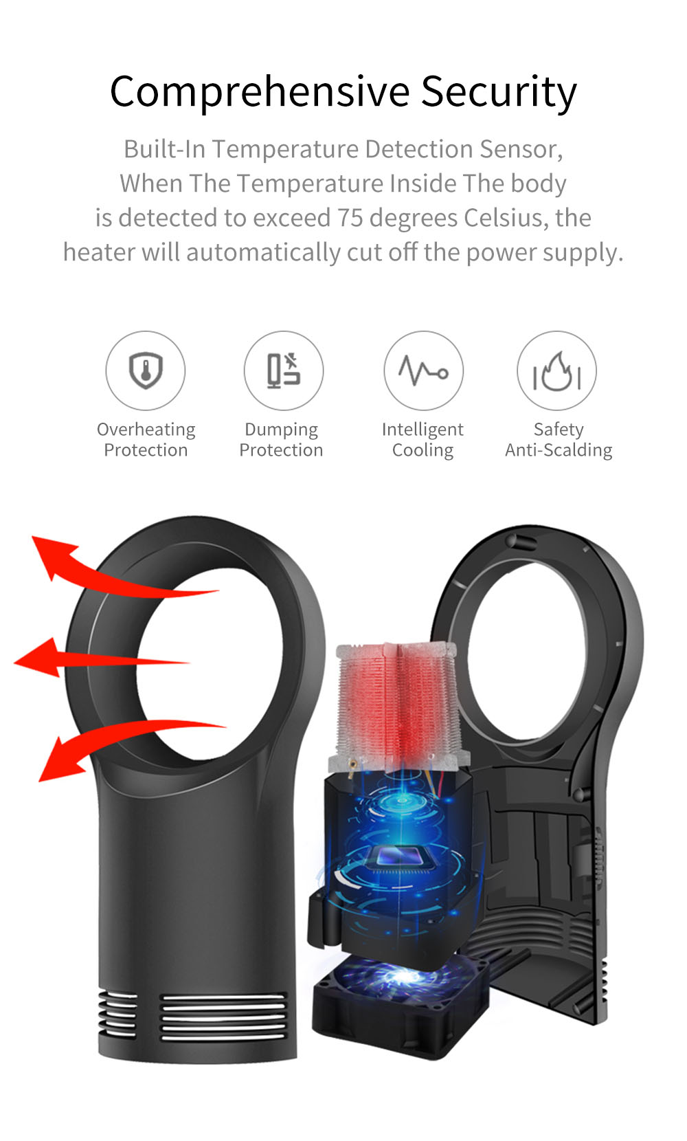 Mini Home 400W Leafless Heater Fan Desktop Anti-scalding Electric Warmer Bladeless Air Heating Winter Warmer Device