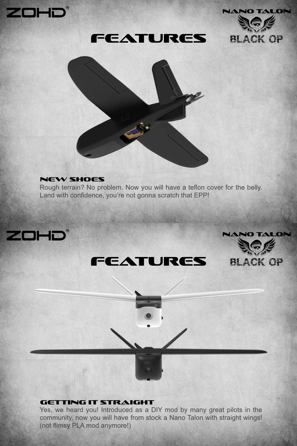 ZOHD Nano Talon Black OP 860mm Wingspan AIO V-Tail EPP FPV Wing RC Airplane PNP/With FPV Ready Limited Edition