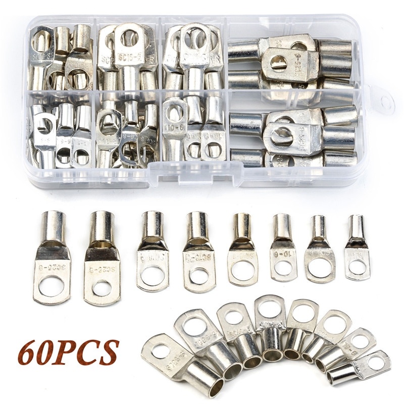 60Pcs SC Series Terminals Cable Terminals Copper Lug Ring Seal Wire Connectors Assorted Kit