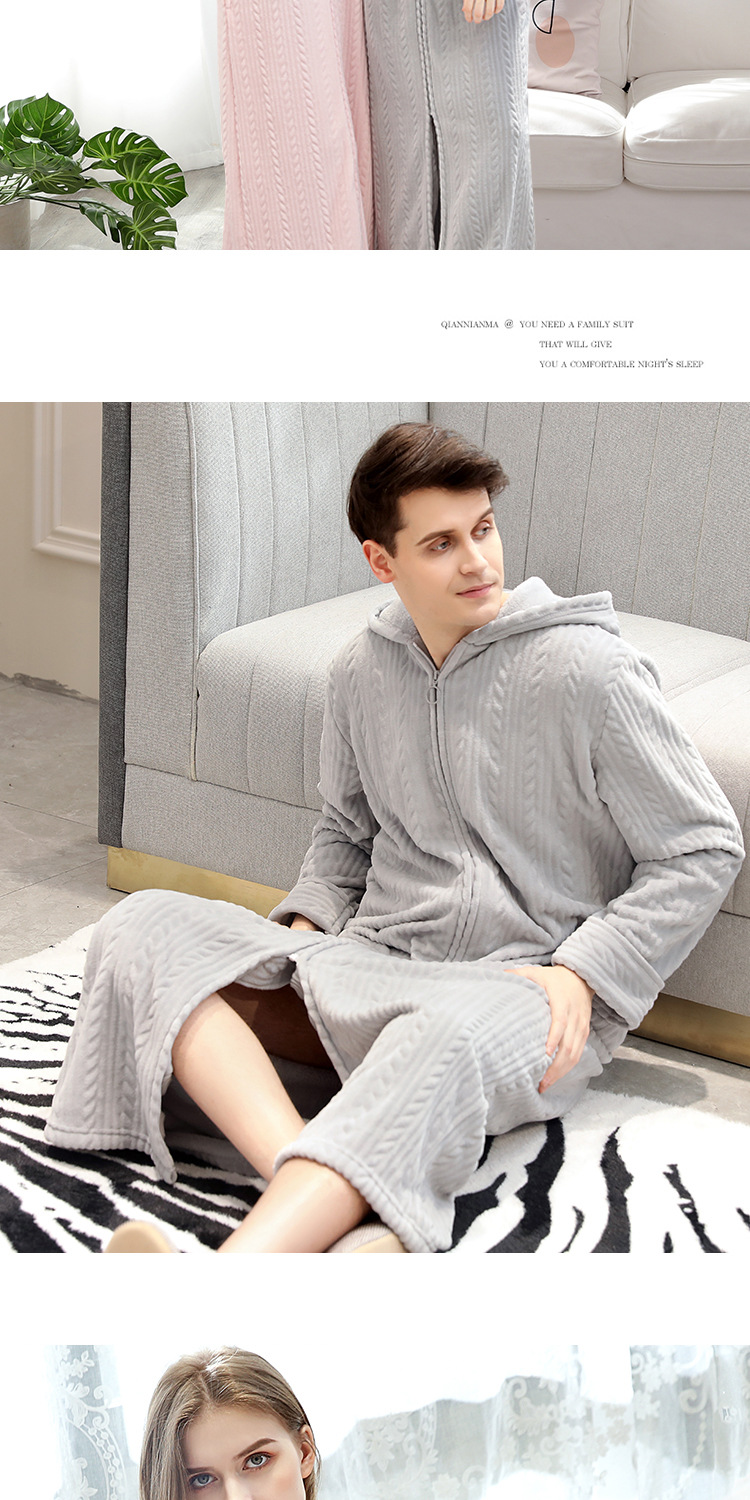 Flanella anteriore da donna con zip e cappuccio lungo accappatoio