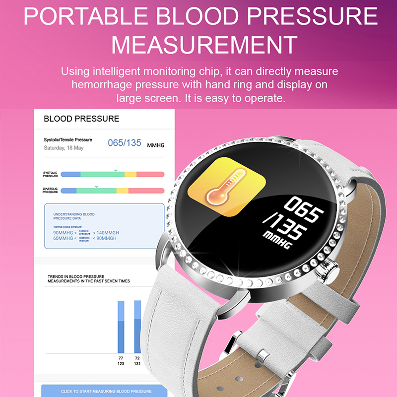 Bakeey H7 fréquence cardiaque pression artérielle moniteur d'oxygène mode femme cristal montre intelligente