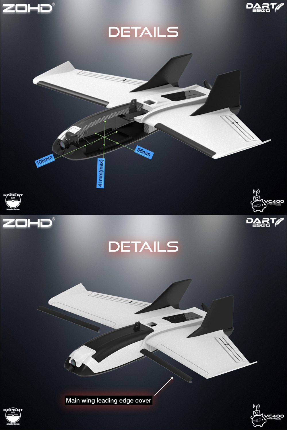 ZOHD Dart250G 570mm Wingspan Sub-250 grams Sweep Forward Wing AIO EPP FPV RC Airplane KIT/PNP W/FPV Ready Version