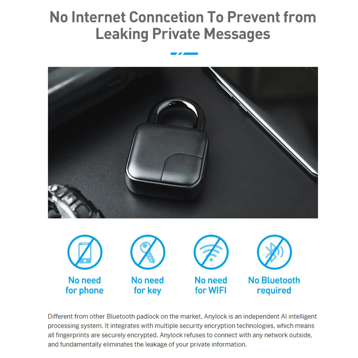 Anytek L3 Smart Fingerprint Lock Keys Padlock Door Motorcycle Anti-theft Lock Bike Bicycle Lock