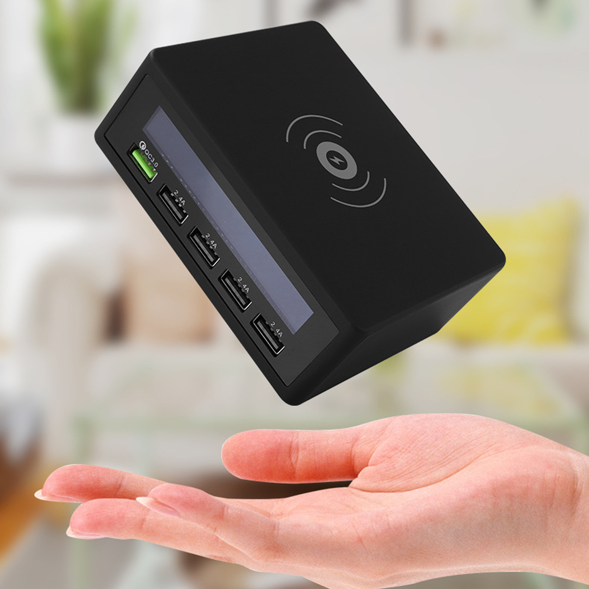 50W LCD Chargeur USB à affichage numérique 5 ports haute charge, charge rapide Chargeur intelligent USB Chargeur sans fil QC3.0
