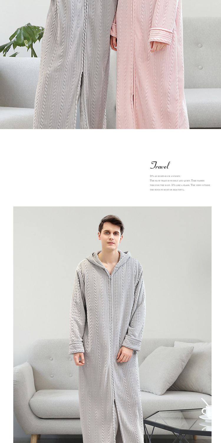 Flanella anteriore da donna con zip e cappuccio lungo accappatoio