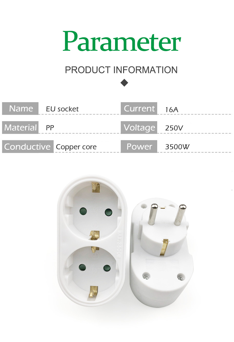 Bakeey 3500W 16A 3 voies 2 voies 3 pôles Convertisseur d'alimentation Prise murale Prise de courant Bande de sortie Triple adaptateur pour maison intelligente