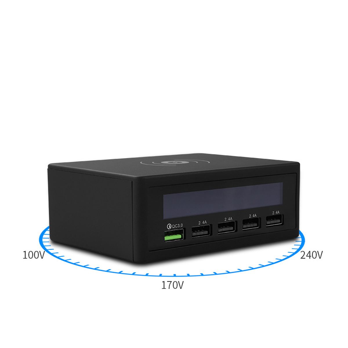 50W LCD Chargeur USB à affichage numérique 5 ports haute charge, charge rapide Chargeur intelligent USB Chargeur sans fil QC3.0