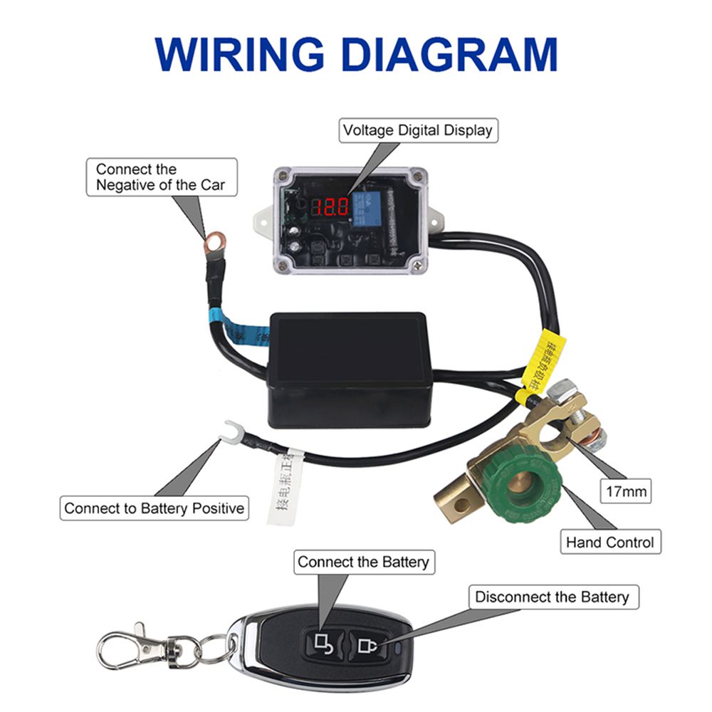 Wireless remoto Control 12V Car Batteria Disconnect Cut Off Isolator Master Switch Module con Voltmetro Display