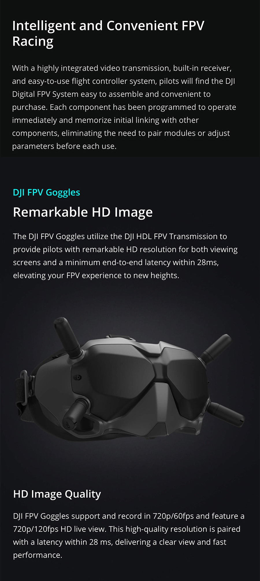 DJI Digital FPV System Air Unit 5.8GHz 8CH Transmitter HD 1080P Camera 1440X810 Goggle Combo With Remote Controller Mode 2 Super Low Latency for RC Racing Drone