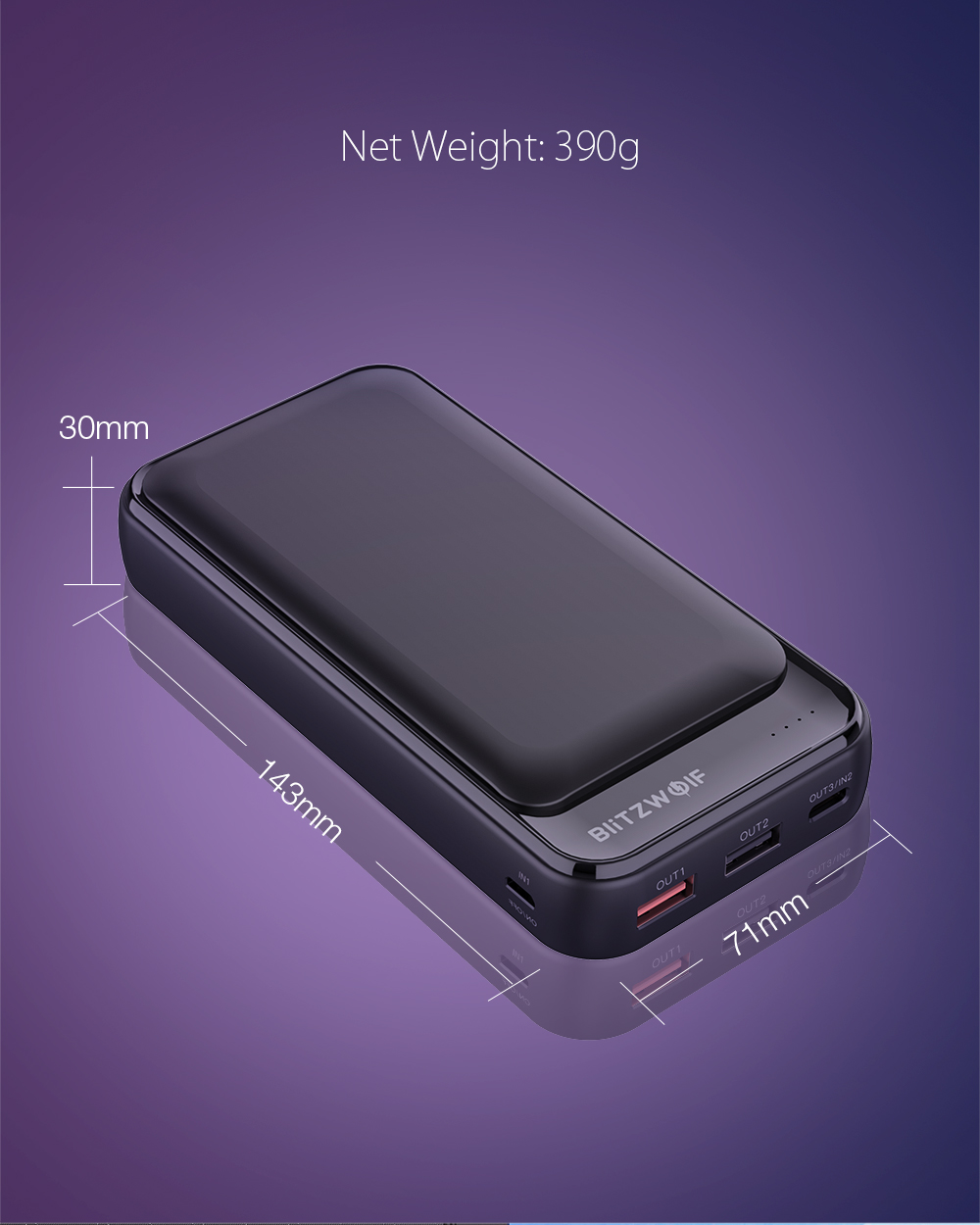 BlitzWolf® BW-P11 Banque de puissance pour PD3 pour 20000mAh 18W QC3.0 pour iPhone 11 Pro XR X pour Samsung S9 S10 pour Xiaomi Huawei