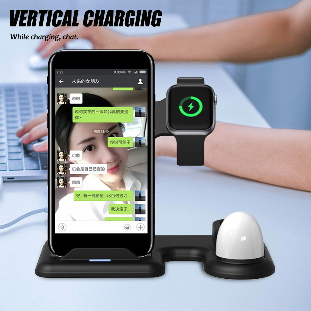 5 / 7.5 / 10w Qi Chargeur sans fil Support de charge rapide pour téléphone pour iPhone 11 XS X Apple Watch Apple AirPods