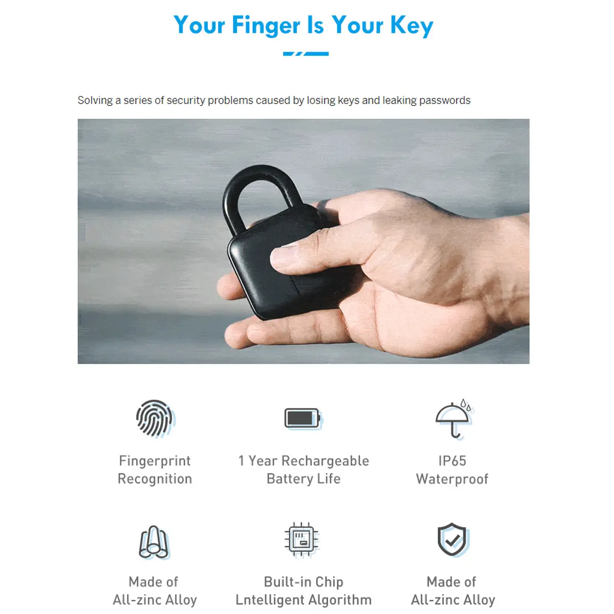 Anytek L3 Smart Fingerprint Lock Keys Padlock Door Motorcycle Anti-theft Lock Bike Bicycle Lock