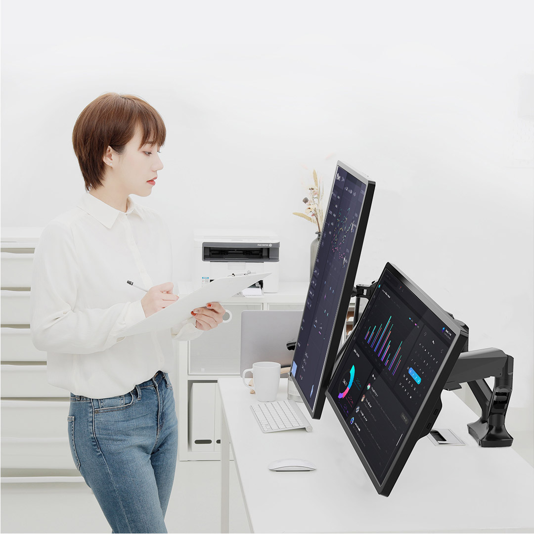 Loctek Single Dual Monitor Bracket Arms Mount Desktop Computer Stand 360 Degrees Rotating For 17 30 Inch