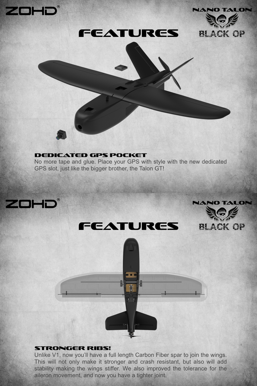ZOHD Nano Talon Black OP 860mm Wingspan AIO V-Tail EPP FPV Wing RC Airplane PNP/With FPV Ready Limited Edition