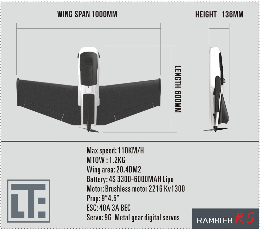 LTE Rambler RS EPP 1000mm Wingspan FPV RC Airplane Fixed Wing PNP