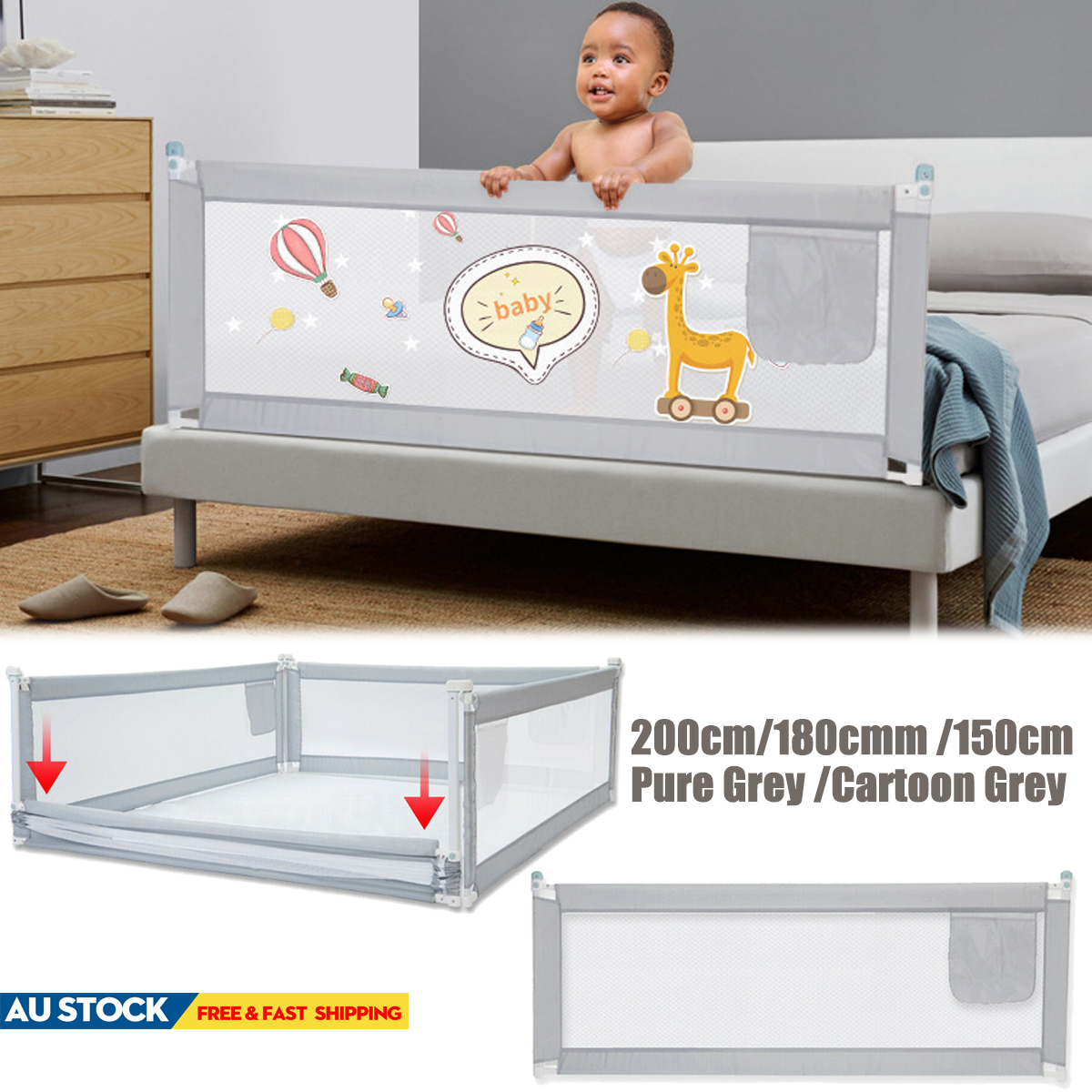 Baby Guard Bed Rail Toddler Safety Adjustable Kids Infant Bed Universal 71/79 Decorations