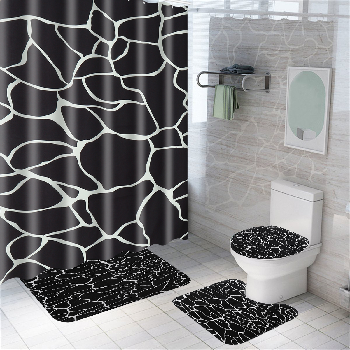 Rideau de douche en marbre Imperméable Salle de bains Tapis de bain Tapis Tapis Couvercle Toilette Couvertures