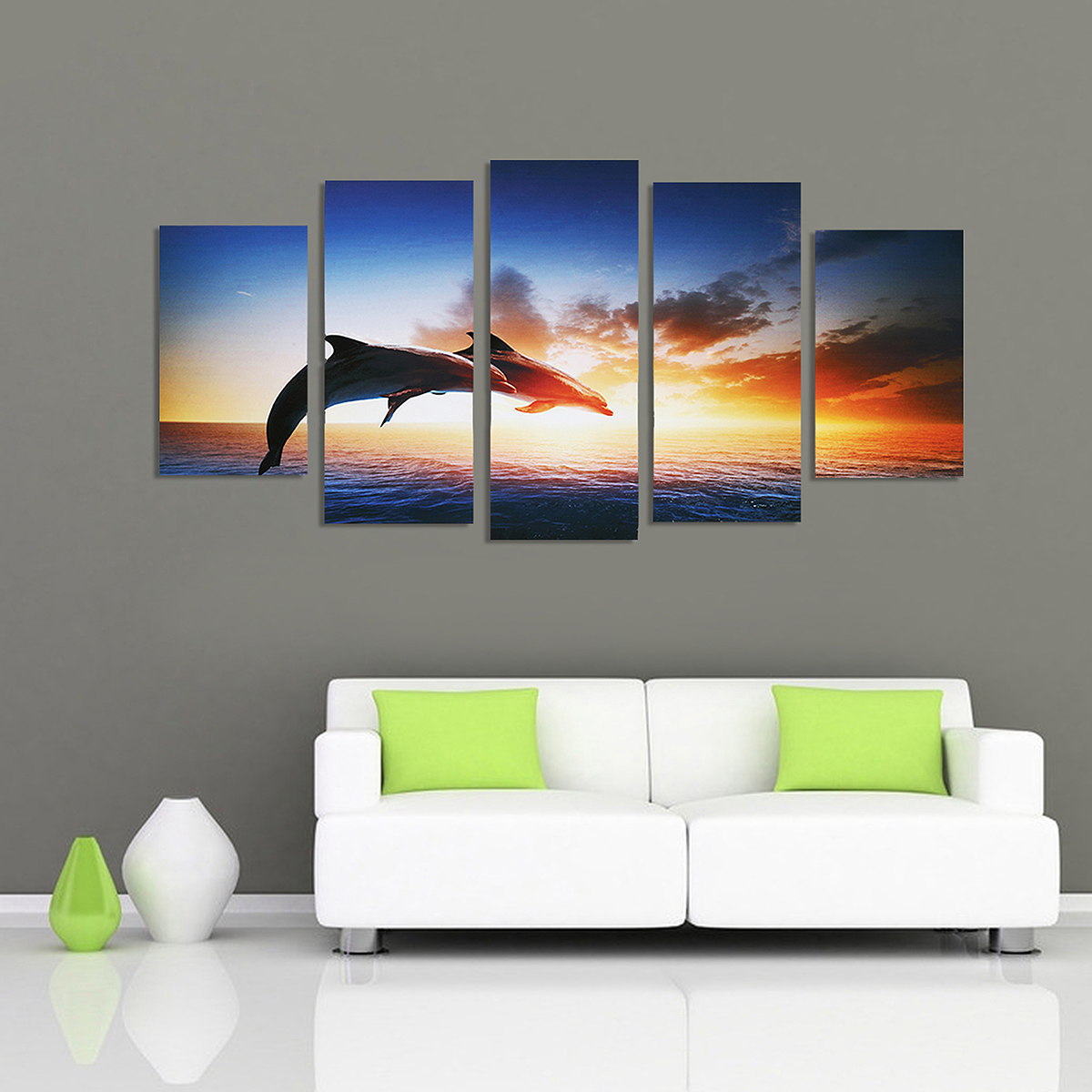 Dauphin Coucher De Soleil Impression Sur Toile Peintures Affiche Mur Art Photo Décor À La Maison Sans Cadre