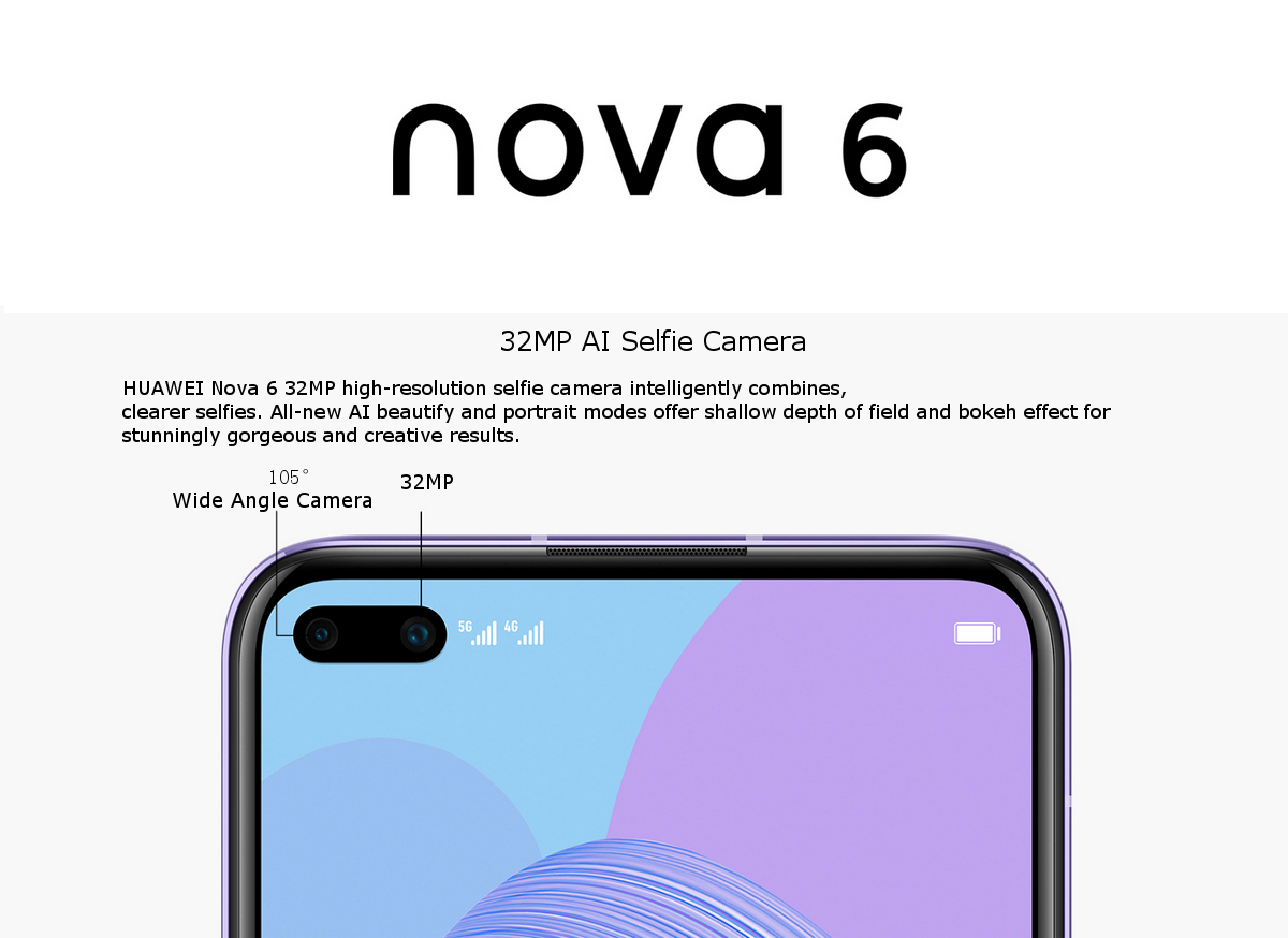 HUAWEI Nova 6 CN 4G Versión 6.57 pulgadas 40MP Triple trasera Cámara 8GB 128GB 4100mAh 40W Carga rápida Kirin 990 Octa Core 4G Smartphone