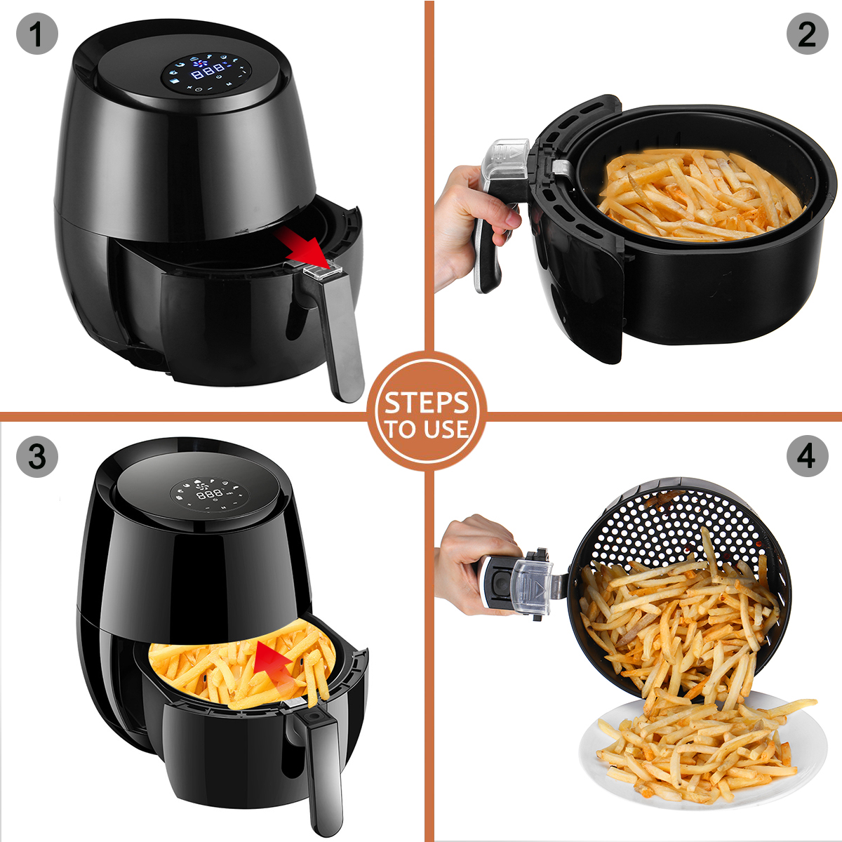 1400W 5.2L Multi-Purpose Eletric Deep Air Fryer Temperature Control Oil Free LCD Touch Screen