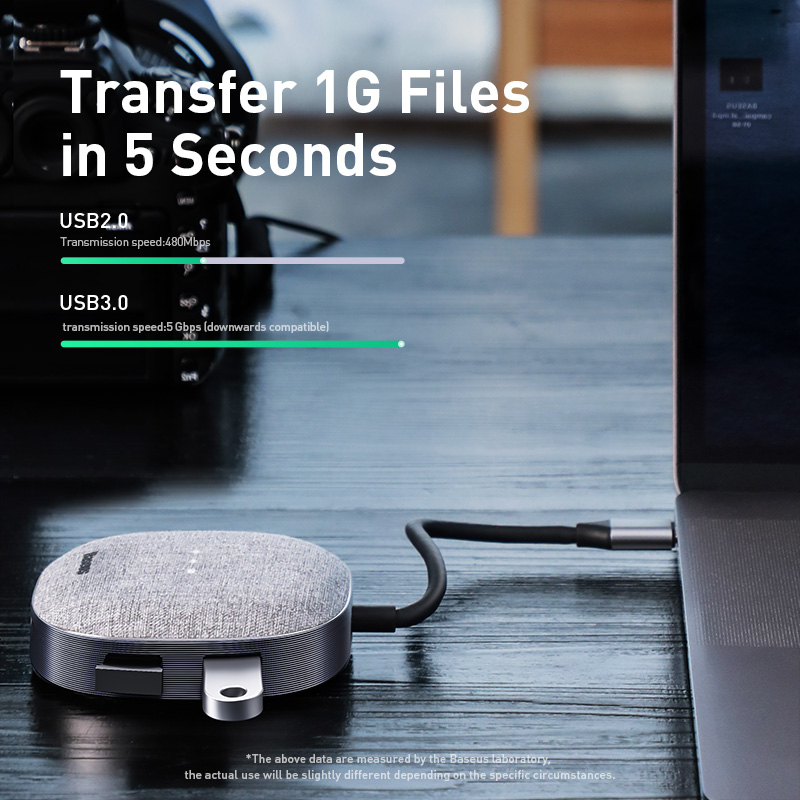 Adattatore per docking station Hub USB-C 7-in-1 in tessuto Baseus con 2 * USB 3.0 / Type-C PD Charging / 4K HD Display Uscita video / RJ45 Lettori di porte Internet / schede di memoria