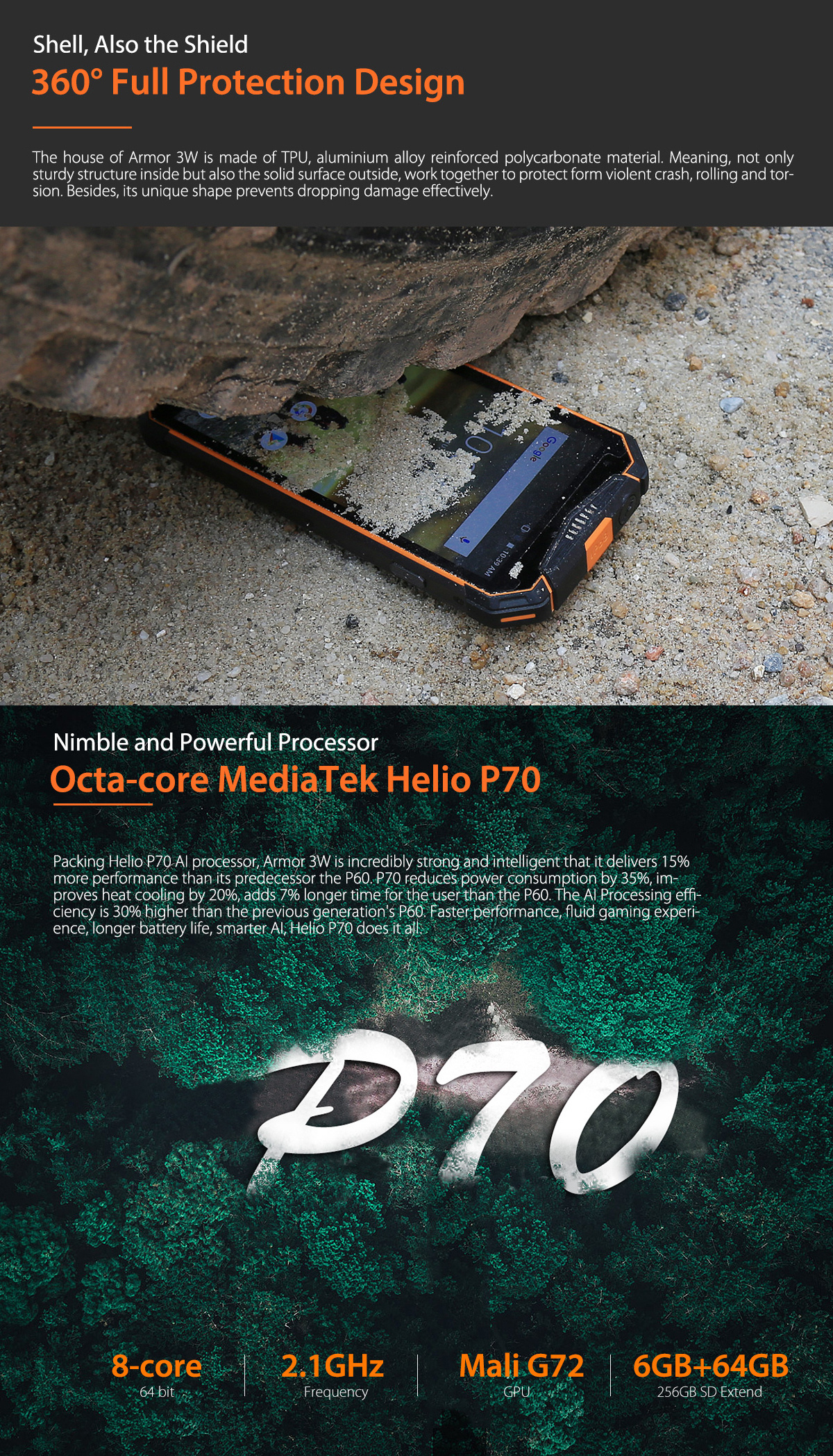 Ulefone Armor 3W,IP68 IP69K Waterproof,Helio P70 Octa core
