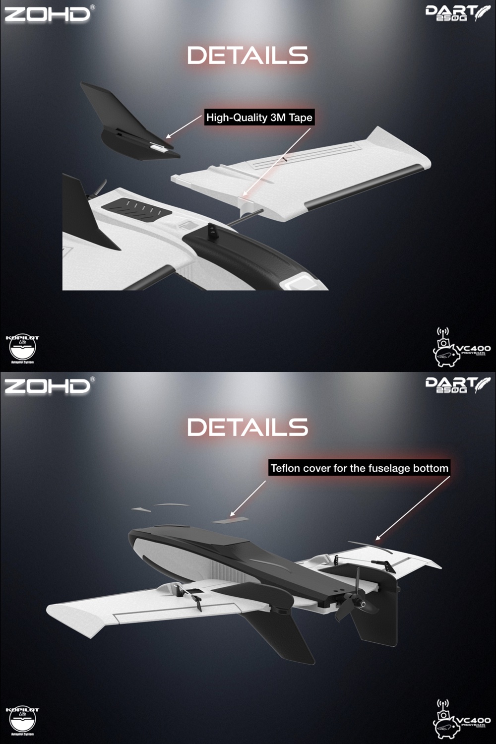 ZOHD Dart250G 570mm Wingspan Sub-250 grams Sweep Forward Wing AIO EPP FPV RC Airplane KIT/PNP W/FPV Ready Version