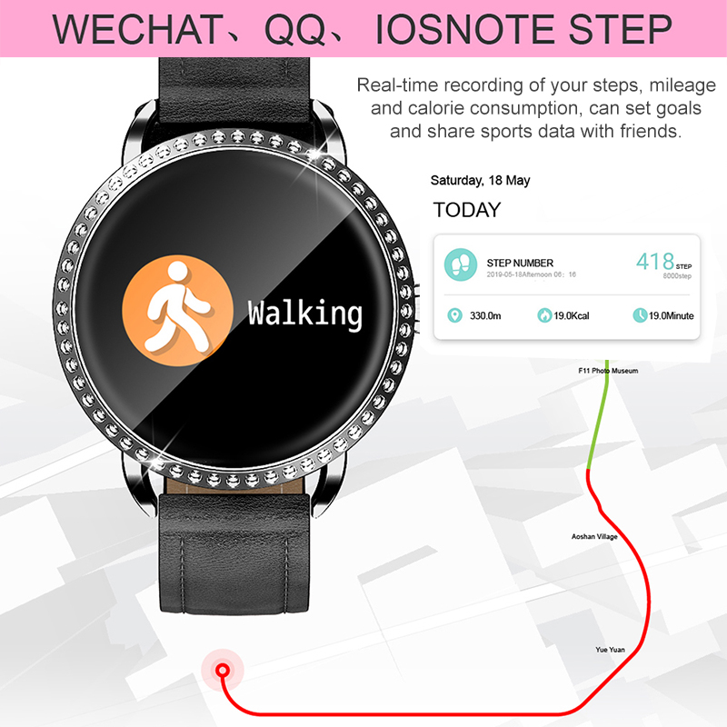 Bakeey H7 fréquence cardiaque pression artérielle moniteur d'oxygène mode femme cristal montre intelligente