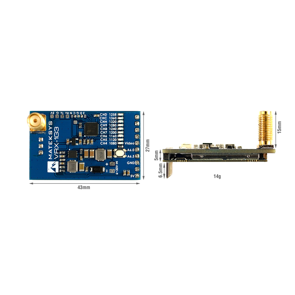 MATEKSYS VRX-1G3 1.2Ghz 1.3Ghz 9CH FPV Video Receiver for RC Drone Goggles Monitor