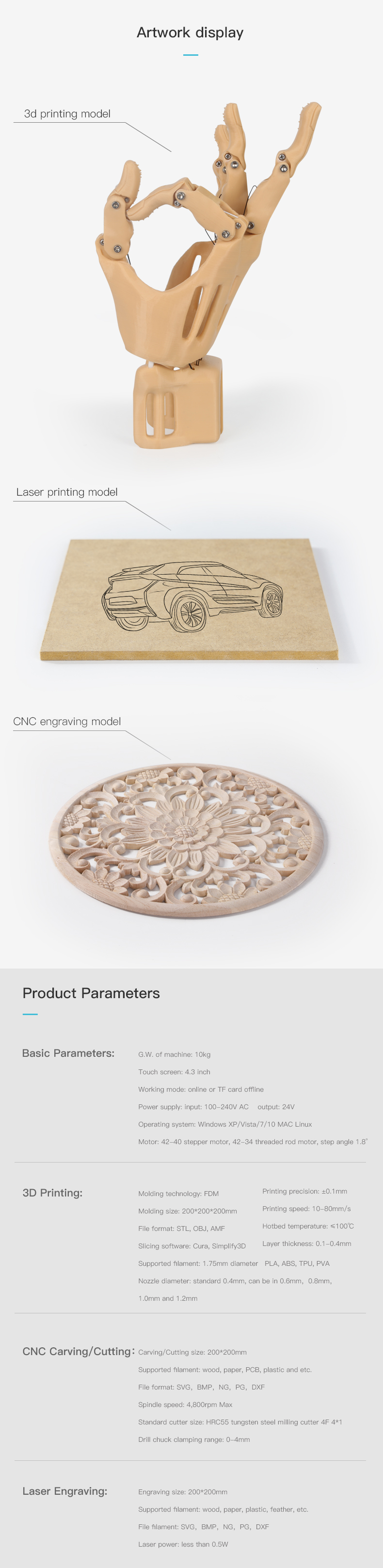 Creality 3D® CP-01 3-in-1 DIY เครื่องพิมพ์ 3 มิติแบบแยกส่วนเครื่อง ชุด รองรับการแกะสลักเลเซอร์ / CNC การตัดขนาดก