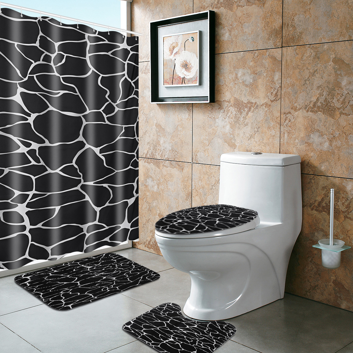 Rideau de douche en marbre Imperméable Salle de bains Tapis de bain Tapis Tapis Couvercle Toilette Couvertures