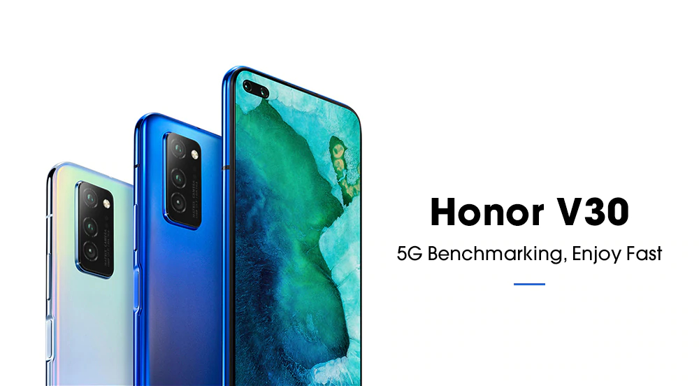 HUAWEI Honor V30 5G Versão 40MP Câmera Traseira Tripla 6,57 polegadas 8GB 128GB NFC 40W Carga Rápida Kirin 990 Octa Core 5G Smartphone