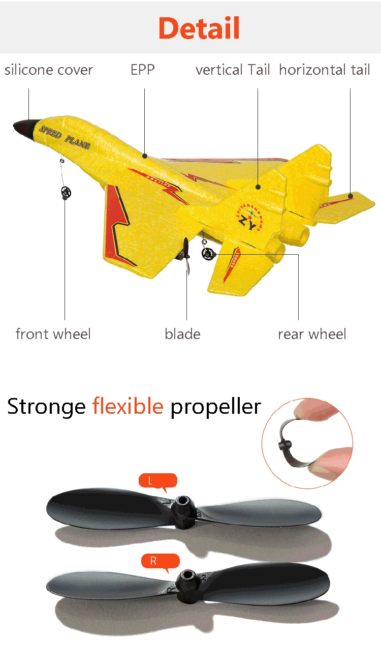 ZHIYANG SU27 MIG-530 320mm Wingspan EPP RC Mini Glider War Aircraft RTF con LED Mode 2 Night Flight Airplane