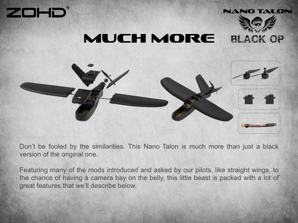ZOHD Nano Talon Black OP 860mm Wingspan AIO V-Tail EPP FPV Wing RC Airplane PNP/With FPV Ready Limited Edition