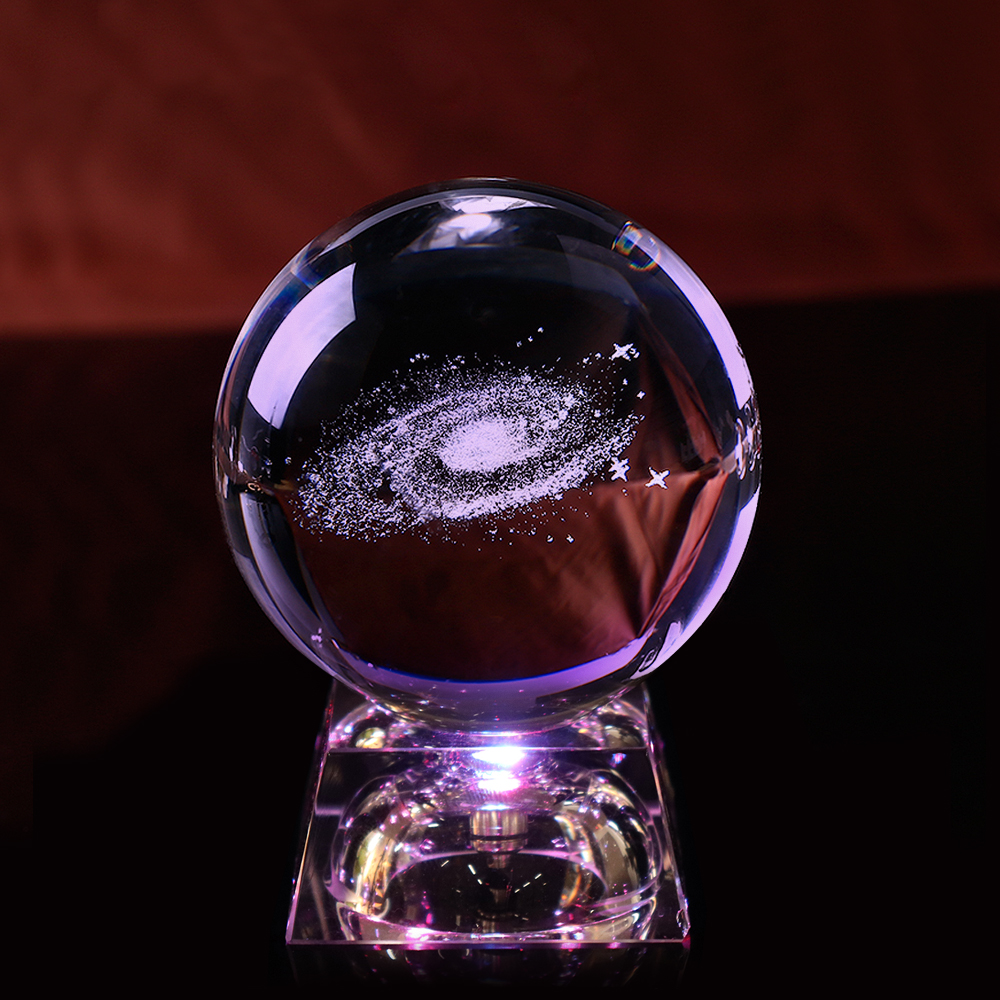 3D Laser Sculpture Galaxie Boule De Cristal Miniature Modèle Cristal Artisanat Boule Décorations Boule De Verre Décoration de La Maison Cadeau